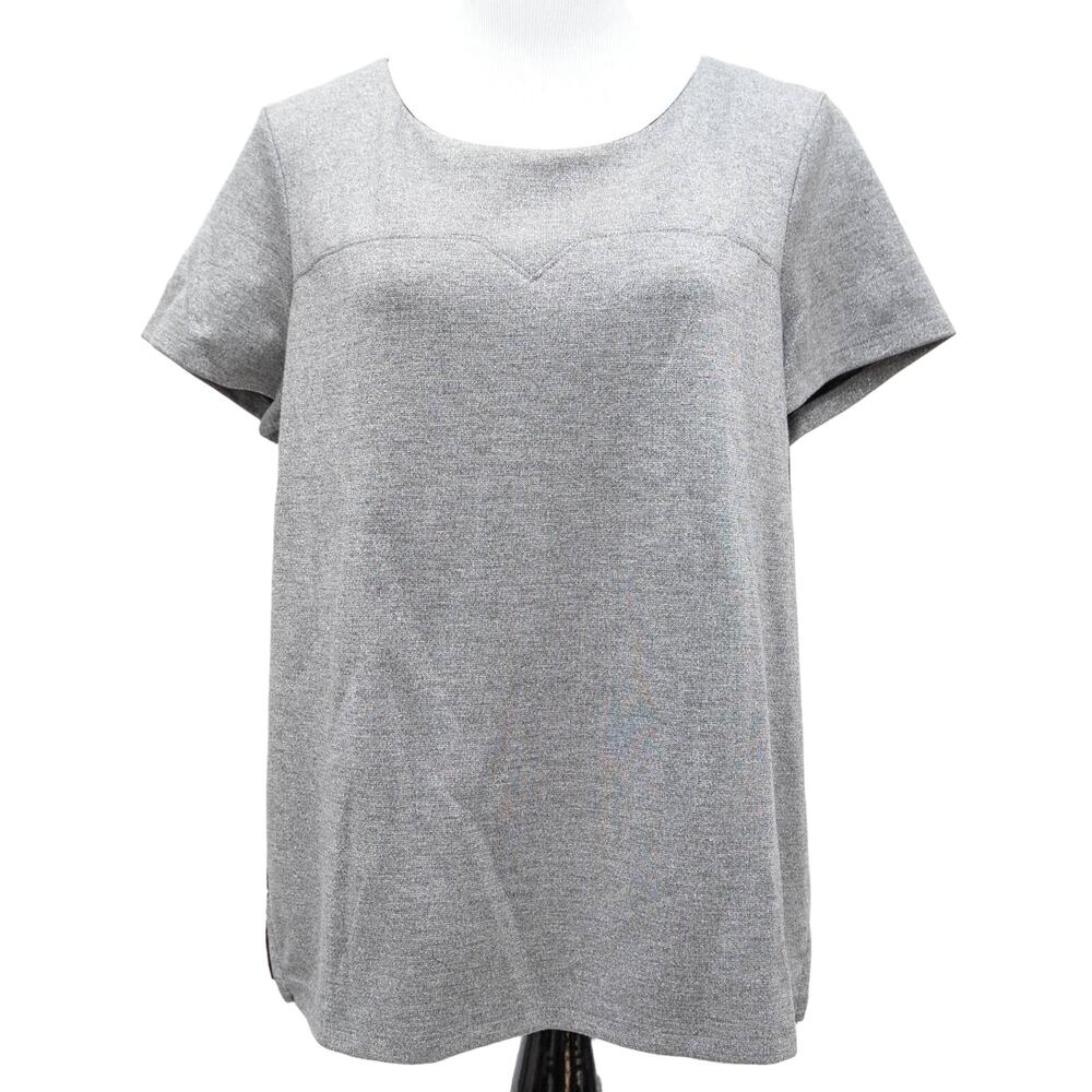 Nordstrom Trouve Silver Black Zipper Back Crew Neck Top Size Large